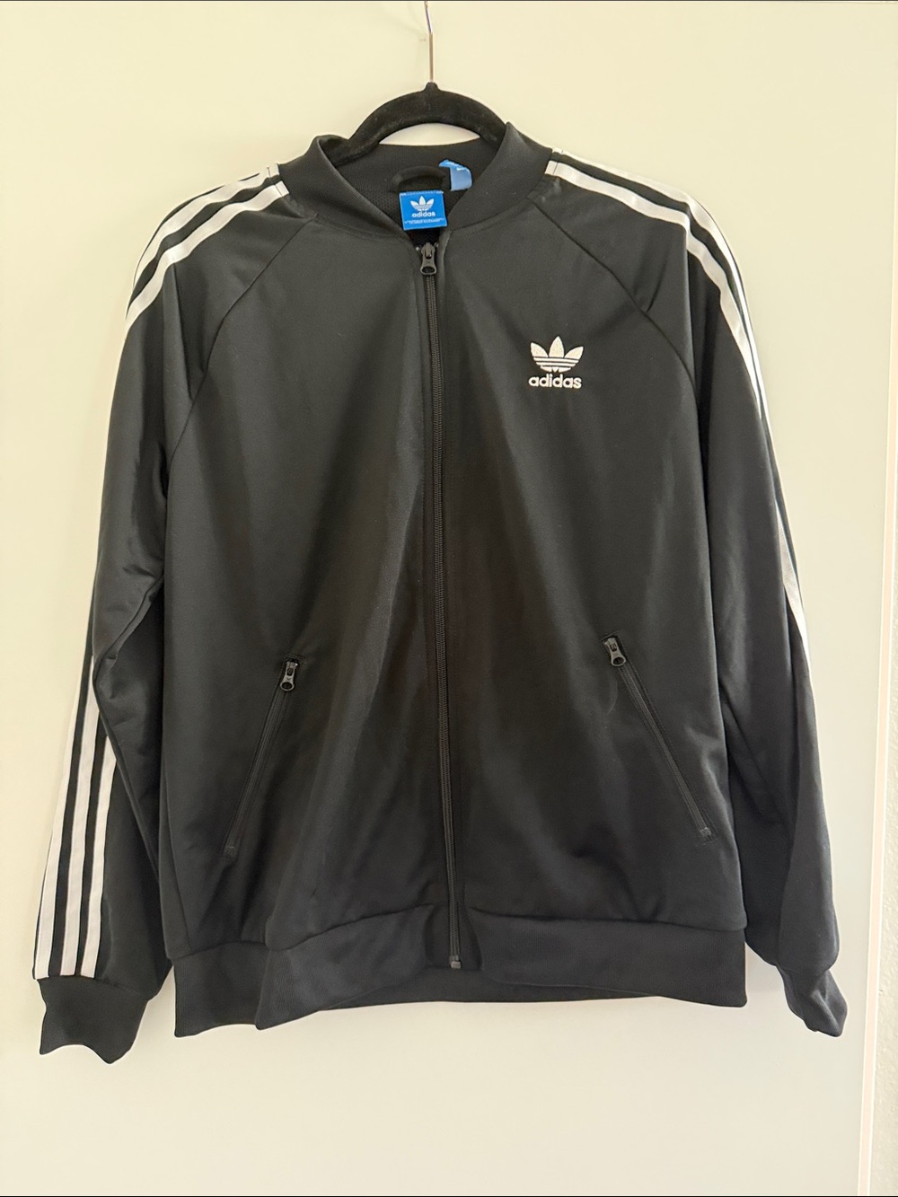 adidas Black Track Jacket with White Stripes
